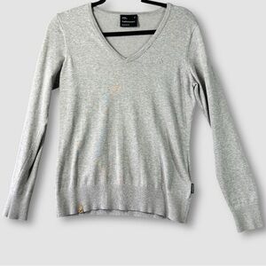 Peak Performance Grey V-neck Casual Style Cotton Women Sweater Size Medium